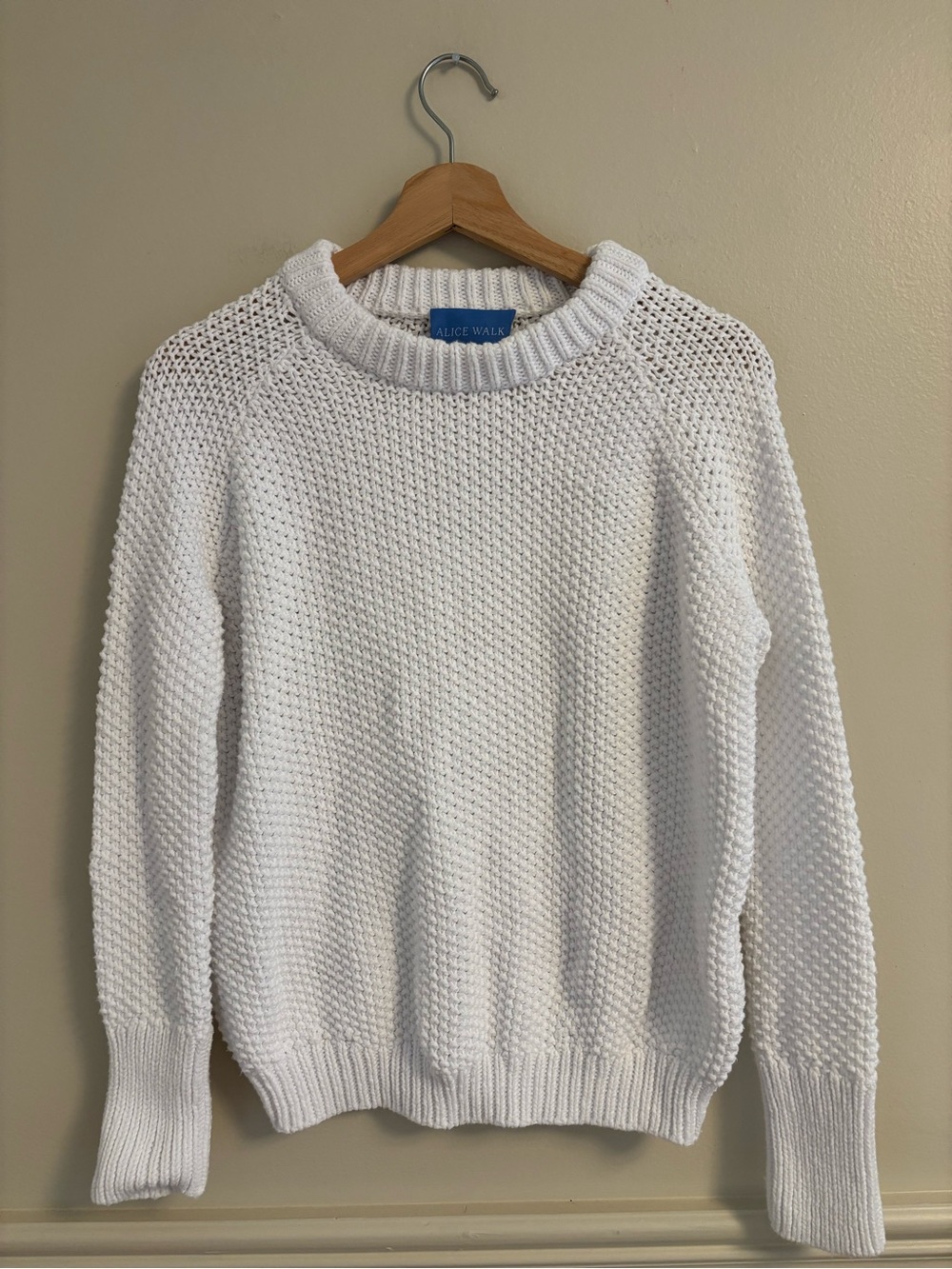 Alice Walk Women's White Textured Crewneck fisherman Sweater